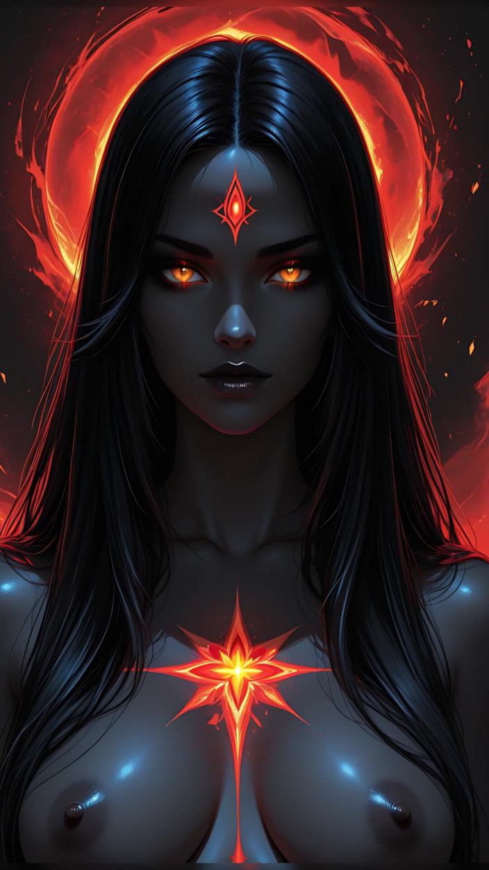 VelvetInk Studio: Shadow Assassin Warrior Kobieta z Jet Black Hair i Amber...
