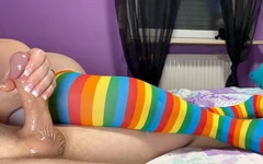 Esposa nas meias sensuais e punheta agradável