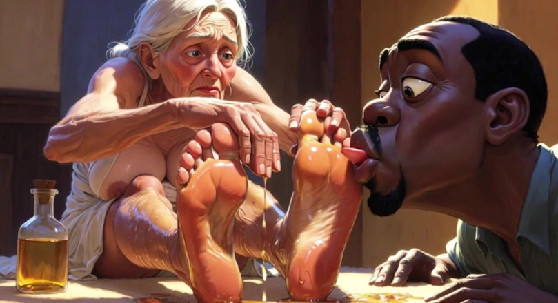 Anime Hentai: Vecchia nonna adorazione del piede - uomo che lecca le suole...
