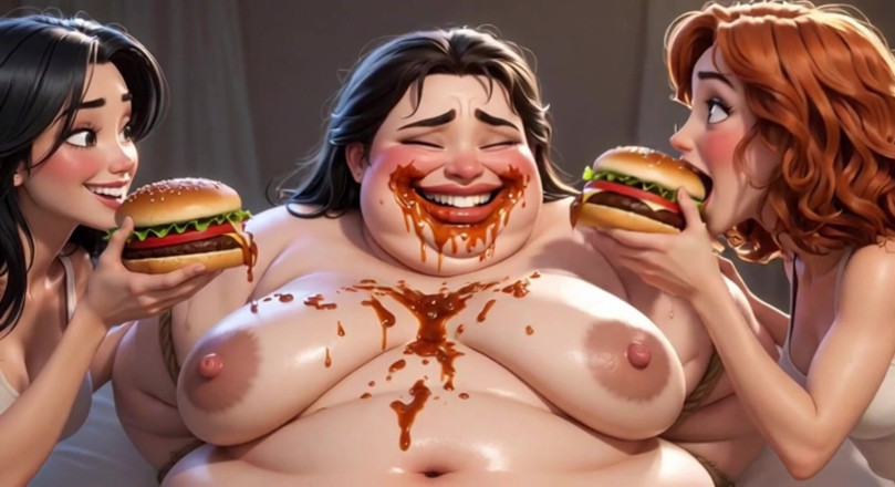 Anime Hentai: Obese Ugly Slave Covered in Food - Humiliated by Gorgeous Mistresses