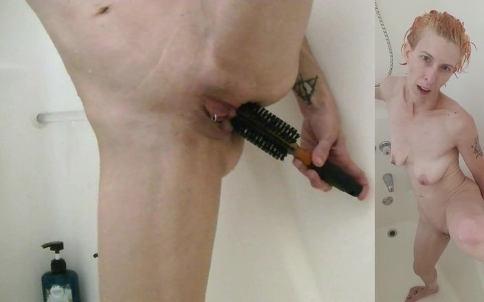Filthy cunt production: Hairbrush Masturbation in the Shower