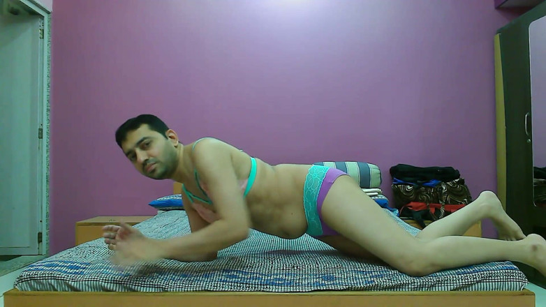 Cute & Nude Crossdresser: Sexy sissy crossdresser femboy Sweet Lollipop in a sexy bra-pantie.