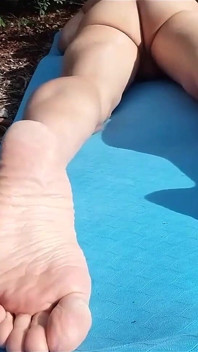Sexy Soles on Hot Boy's Feet for Foot Fetish of Naked Twink Humping on Mat Outdoor