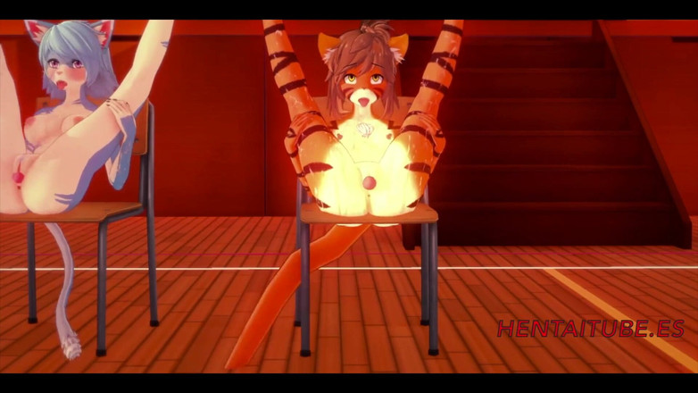 Yaoitube: Furry Hentai 3D- Orgy Furry. 4 furiga tjejer med dildos sprutar