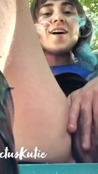 Risky Hairy Pussy Cum on Park Bench