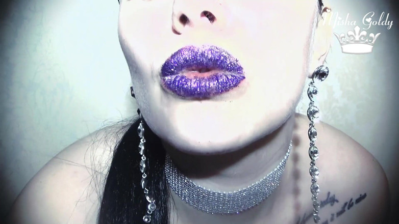 Goddess Misha Goldy: Purple glittery kissing &amp; lip smelling