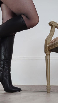 Schuhsammlung: schwarze leder-high heels stiefel - dame olga