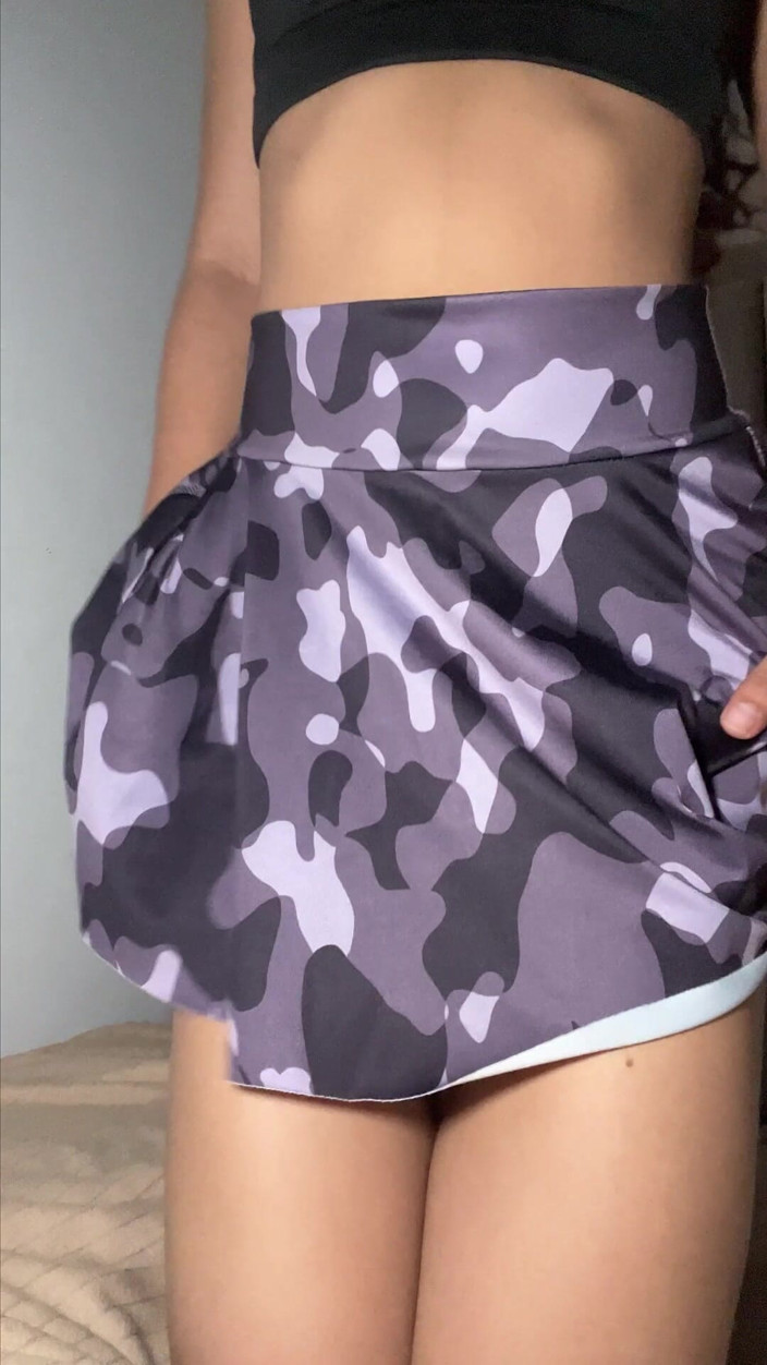 kafesexxx: Horny Teen in Skirt Pleasuring Herself with Her Juicy Fingers