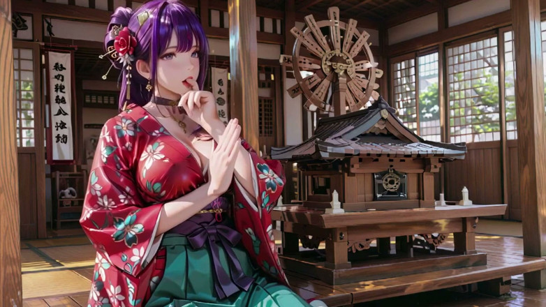 Seraphina Vale: Purple Hair Kimono Girl's Private Morning! Red &amp; Green Clash Is...