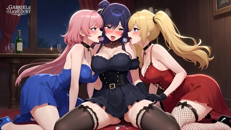 Gabriel de Lioncourt AI: Hentai lesbická trojka na soukromé párty