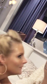 Blonde teen with big silicone tits lets her boyfriend pamper her