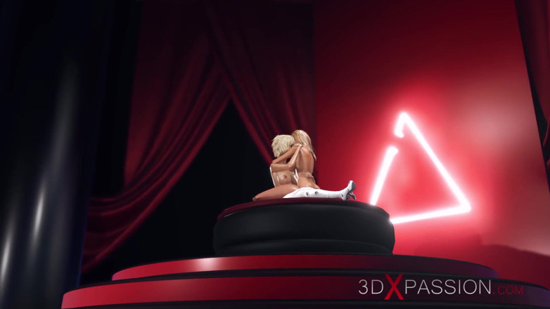 3dxpassion-transgender: 3d-transe spielt mit einer heißen geilen blondine auf dem model-podium