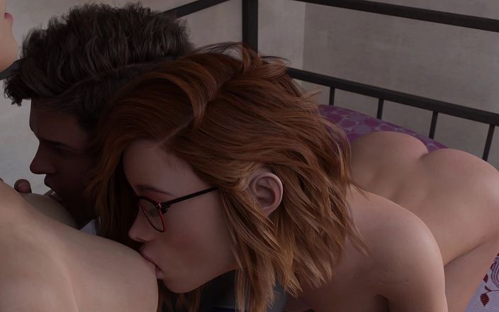3D cartoon porn: Королі коледжу 86 - секс утрьох з Алексом зі своєю дівчиною Лорен і другом Райлі