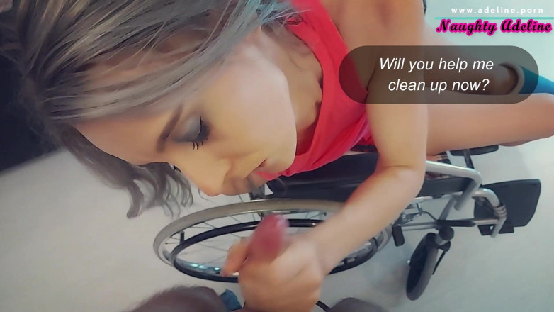 Naughty Adeline: Weak Girl with Broken Ankle Sucks Dick for Assistance