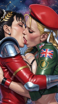 Cammy and Chun Li Friends Kissing