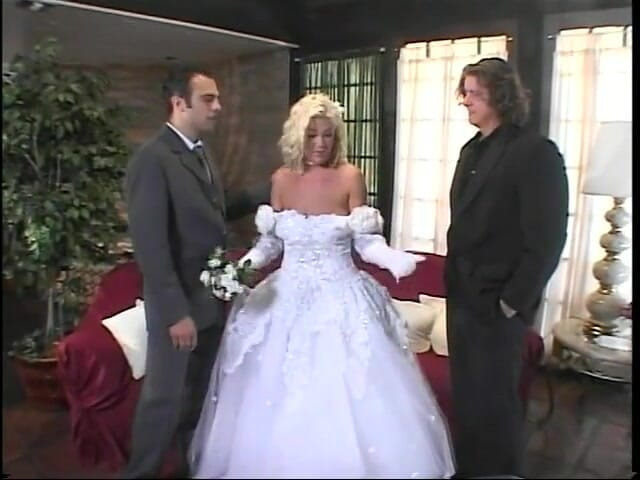 Hot Sex Party: Blonde MILF fucks two guys on her wedding day
