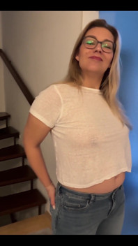 Going to Frankfurt Now Without a Bra and with a Sheer Top