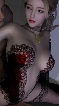 3D ragazza carina che indossa lingerie sexy seduta sul grosso cazzo