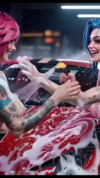 Jinx et moi avons vu la Ferrari rouge être mouillée et mousseuse