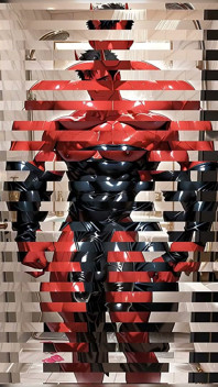 Oni Demon, pompage en solo avec un préservatif étiré dans une salle de bain de marbre