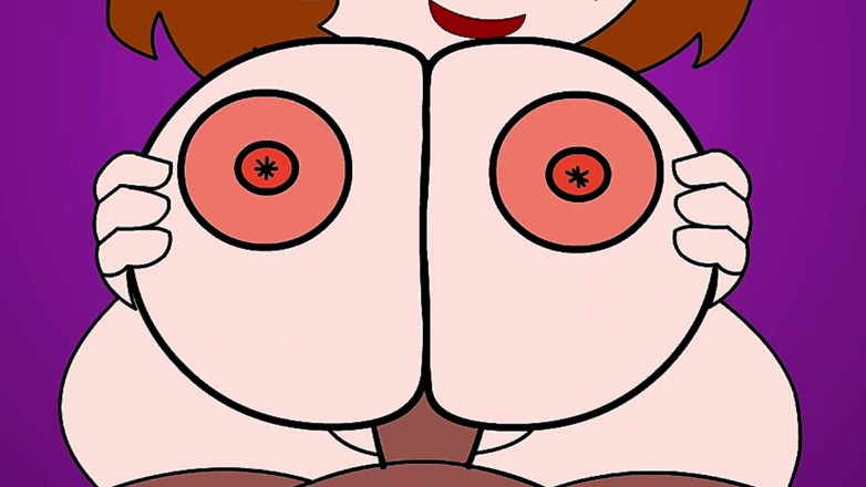 Animate golden: Rondborstige hentai, speelt met haar tieten en zuigt haar af