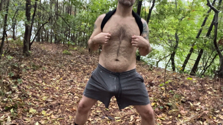 Hairy Wolfe: Handsome Buddy Jerking off by the Lake at His Local...