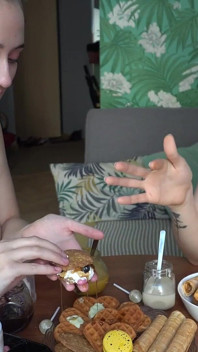 Eating Sweet Breakfast Naked with My Busty Girlfriend!