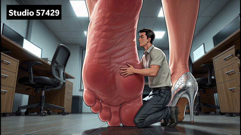 Studio 57429: Fai l'amore con i piedi nudi della segretaria gigantessa