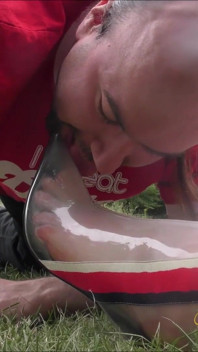 Outdoor worship in see-through boots