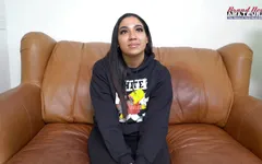 Part 1 of 2 beautiful BBW gets undressed for porn audition masturbates and sucks cock to get the job