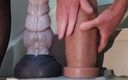 Dragontrainer: CD in schwarzen dessous reitet 3 riesige dildos teil 1