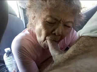 Granny Sucks Cock in the Car She Needs Cum