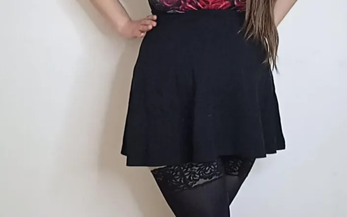 Lena Rose: Black Stockings and Short Skirt Try on