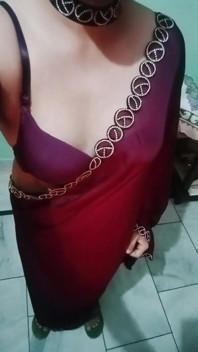 Indian Crossdresser Gaurisissy Feeling Horny in Purple Saree Looking and Fucking Like a Housewife