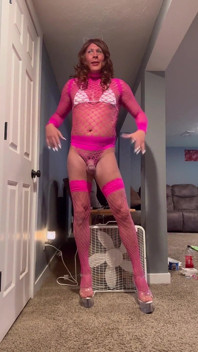Crossdresser Orlandi480 Posing in Pink and Playing with Rock Hard Cock