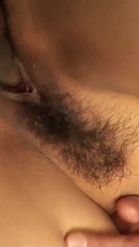Rough threesome fuck with tight hairy pussy