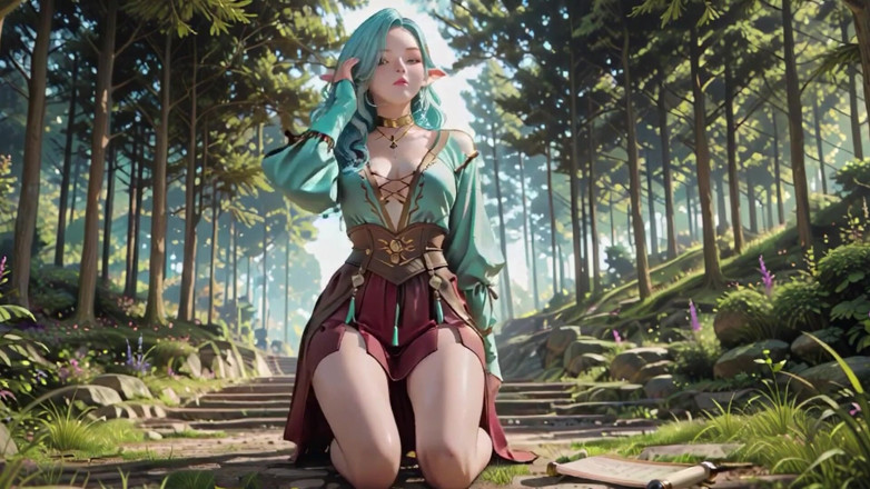 Seraphina Vale: Forest Fantasy! Green-haired Mage &amp; Blue Elf in a Private Walk