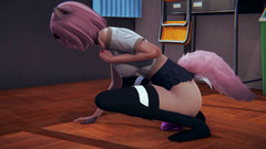 Waifu club 3D: Neko uczennica masturbuje się różowym dildem