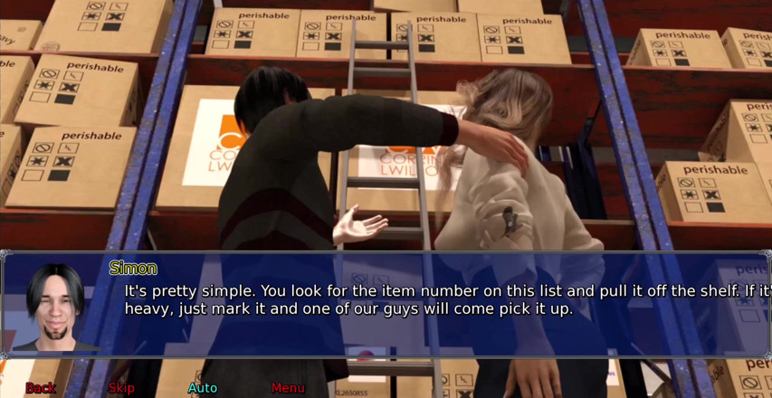 Johannes Gaming: Simon, femme du bureau n° 2, regarde la jupe de Stacy.