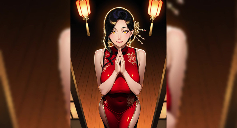 AI Porn: Waifu penggoda dengan gaun merah