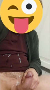 Me shooting a powerful high cumshot and then covering my t-shirt with cum