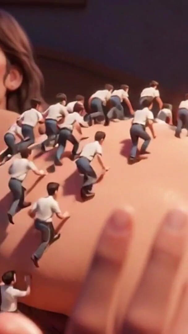 Anime Hentai: Pizdă umedă uriașă - Bărbați minioni alpinism și explorarea corpului ei