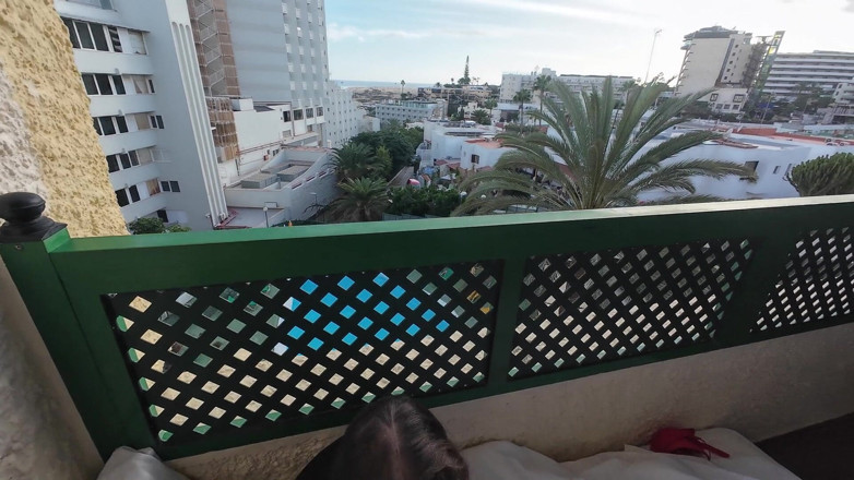 SkinnyWithAHugeDick: Teasing His Big Cock on Our Hotel Balcony