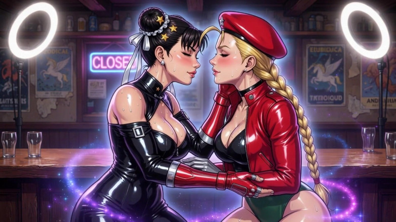 AI Porn: キャミーとチュンリーがアイにキスする