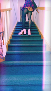 Dirty Crossdresser Teasing You on the Stairs, Down on All Fours Face Down Ass up, Walking in Her Slutty Pink Heels up and Down!