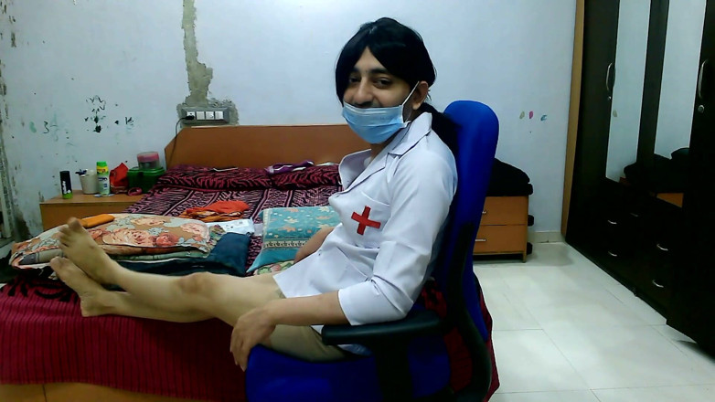 Cute & Nude Crossdresser: Hot nurse cosplay in my bathroom.