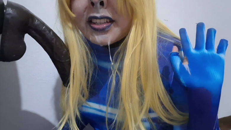 fermerino: Cute Samus Femboy with BDSM Nosehook Giving a Sloppy Blowjob...