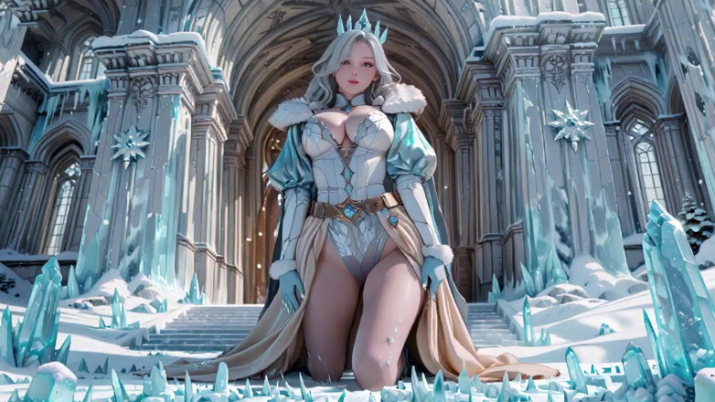 Seraphina Vale: Regina ghiaccio dai capelli argentati! Inginocchiata nel Castello di Ghiaccio,...