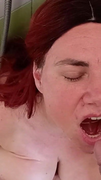 Chubby Redhead Gets Pissed in Her Mouth Swallowing It