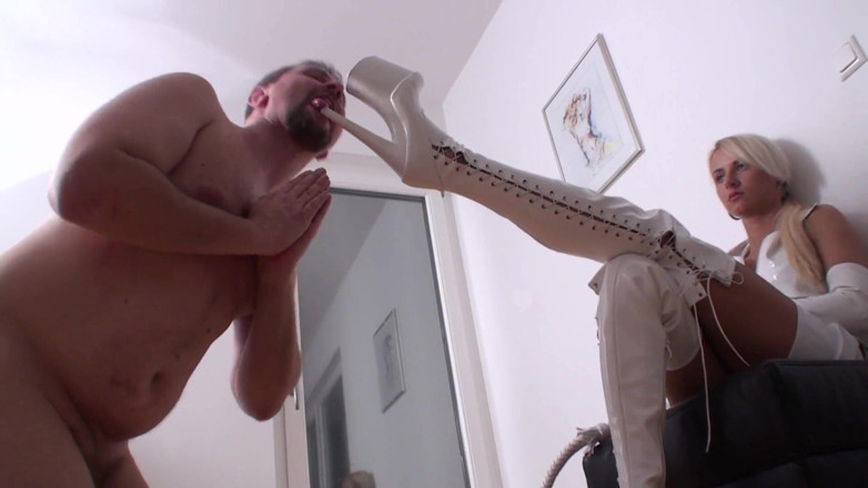 Femdom Austria: Slave licks her mistress's white high heels